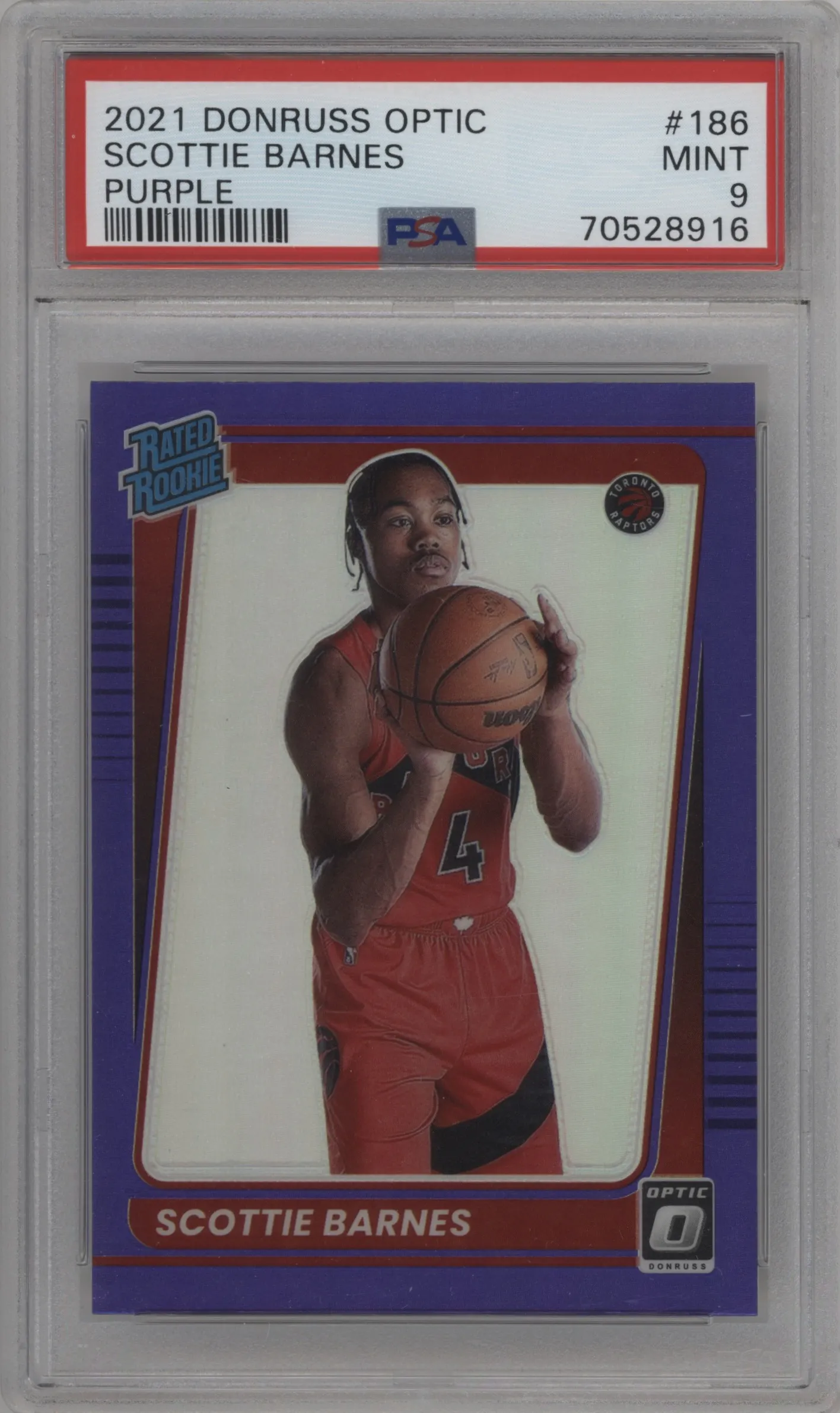 2021 Panini Donruss Optic Rated Rookie Scottie Barnes Purple #186 PSA 9