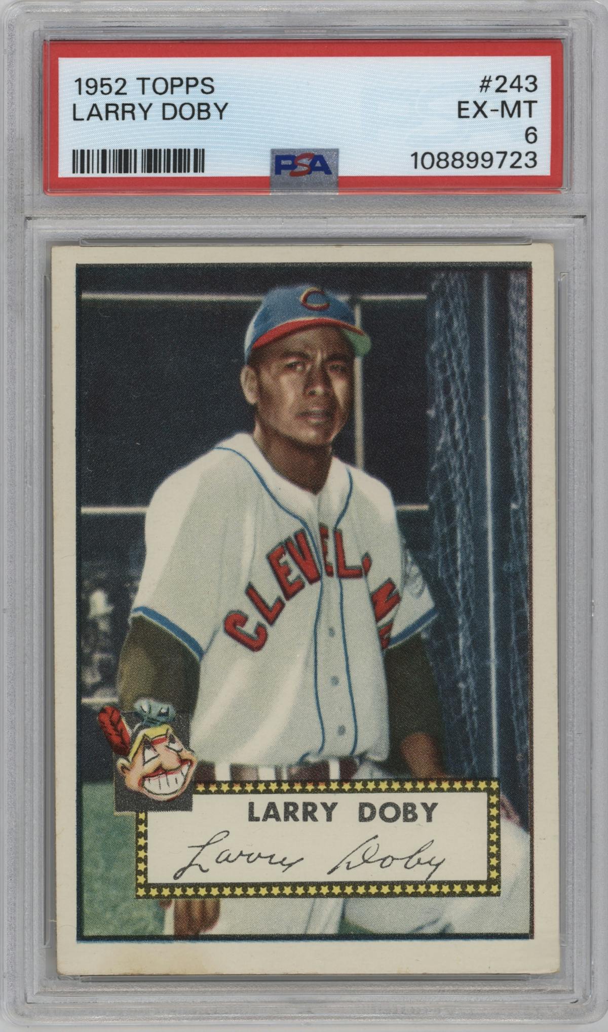 Larry Doby from the 1952 Topps set graded by PSA and given an overall grade of 6.