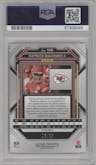 Patrick Mahomes II from the 2022 Panini Prizm set featuring a  Red Shimmer  parallel graded by PSA and given an overall grade of 10.