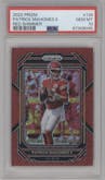 Patrick Mahomes II from the 2022 Panini Prizm set featuring a  Red Shimmer  parallel graded by PSA and given an overall grade of 10.