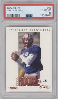 Philip Rivers from the 2004 Sage set graded by PSA and given an overall grade of 10.