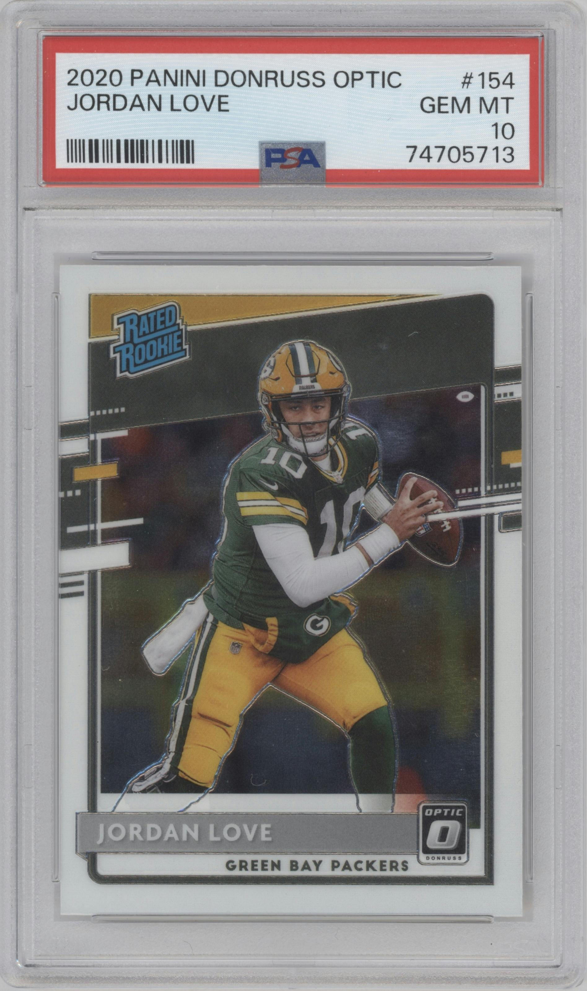Jordan Love from the 2020 Panini Donruss Optic set graded by PSA and given an overall grade of 10.