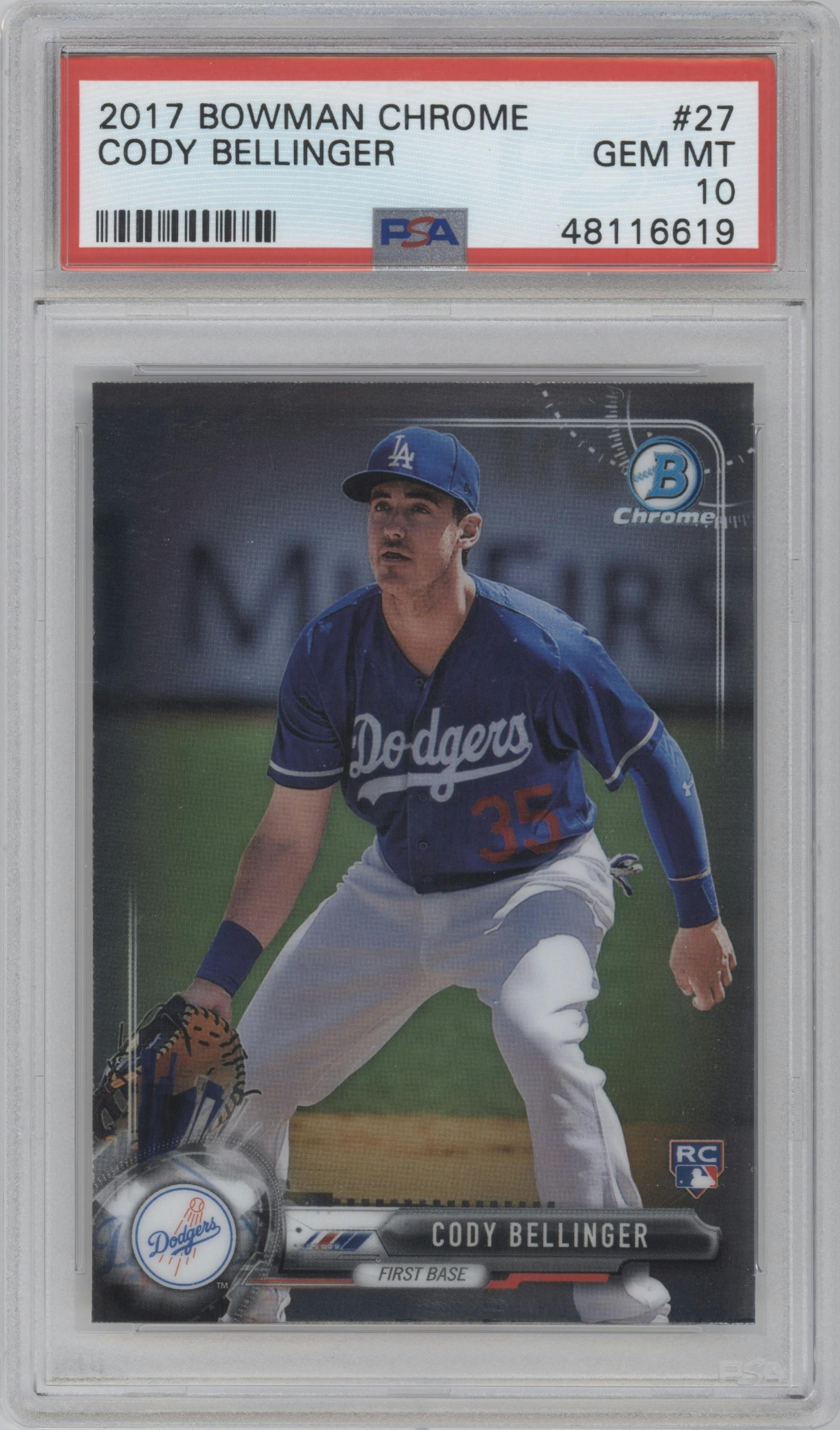 Cody Bellinger from the 2017 Bowman Chrome set graded by PSA and given an overall grade of 10.