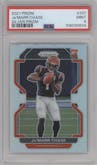 Ja'Marr Chase from the 2021 Panini Prizm set featuring a Silver Prizm parallel graded by PSA and given an overall grade of 9.