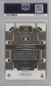 Aidan O'Connell from the 2023 Panini Select set featuring a Dragon Scale parallel graded by PSA and given an overall grade of 10.