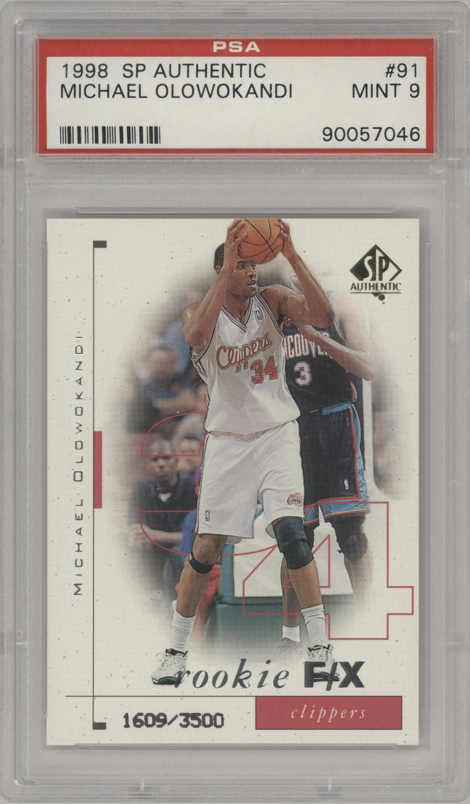 Michael Olowokandi from the 1998-99 SP Authentic set graded by PSA and given an overall grade of 9.