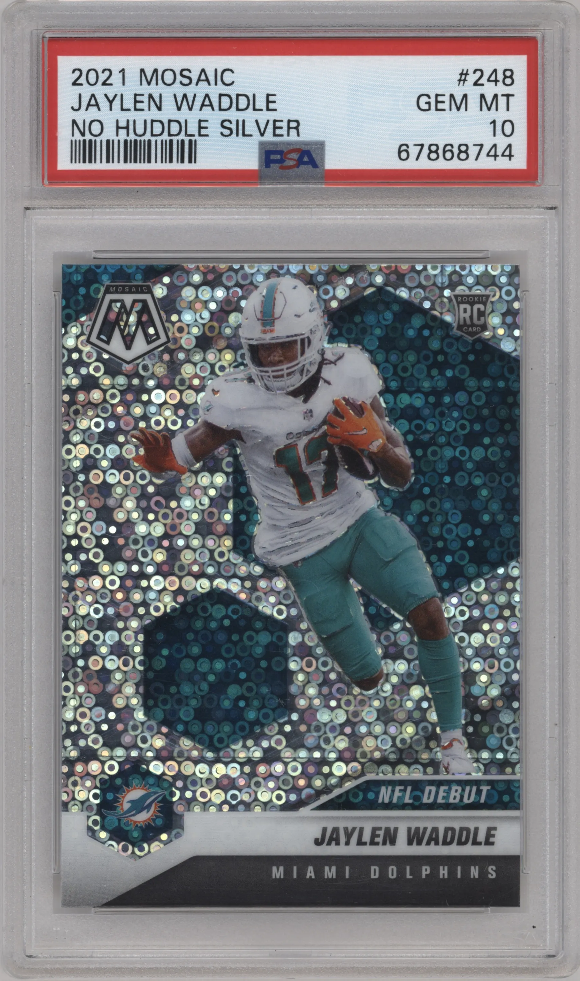 2021 Panini Mosaic Jaylen Waddle No Huddle Silver #248 PSA 10
