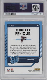 Michael Penix Jr.  from the 2024 Donruss set featuring a Red and Green parallel graded by PSA and given an overall grade of 9.