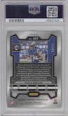 Puka Nacua from the 2023 Panini Prizm set featuring a Green Scope parallel graded by PSA and given an overall grade of 9.