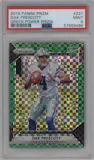 Dak Prescott from the 2016 Panini Prizm set featuring a Green Power Prizm  parallel graded by PSA and given an overall grade of 9.
