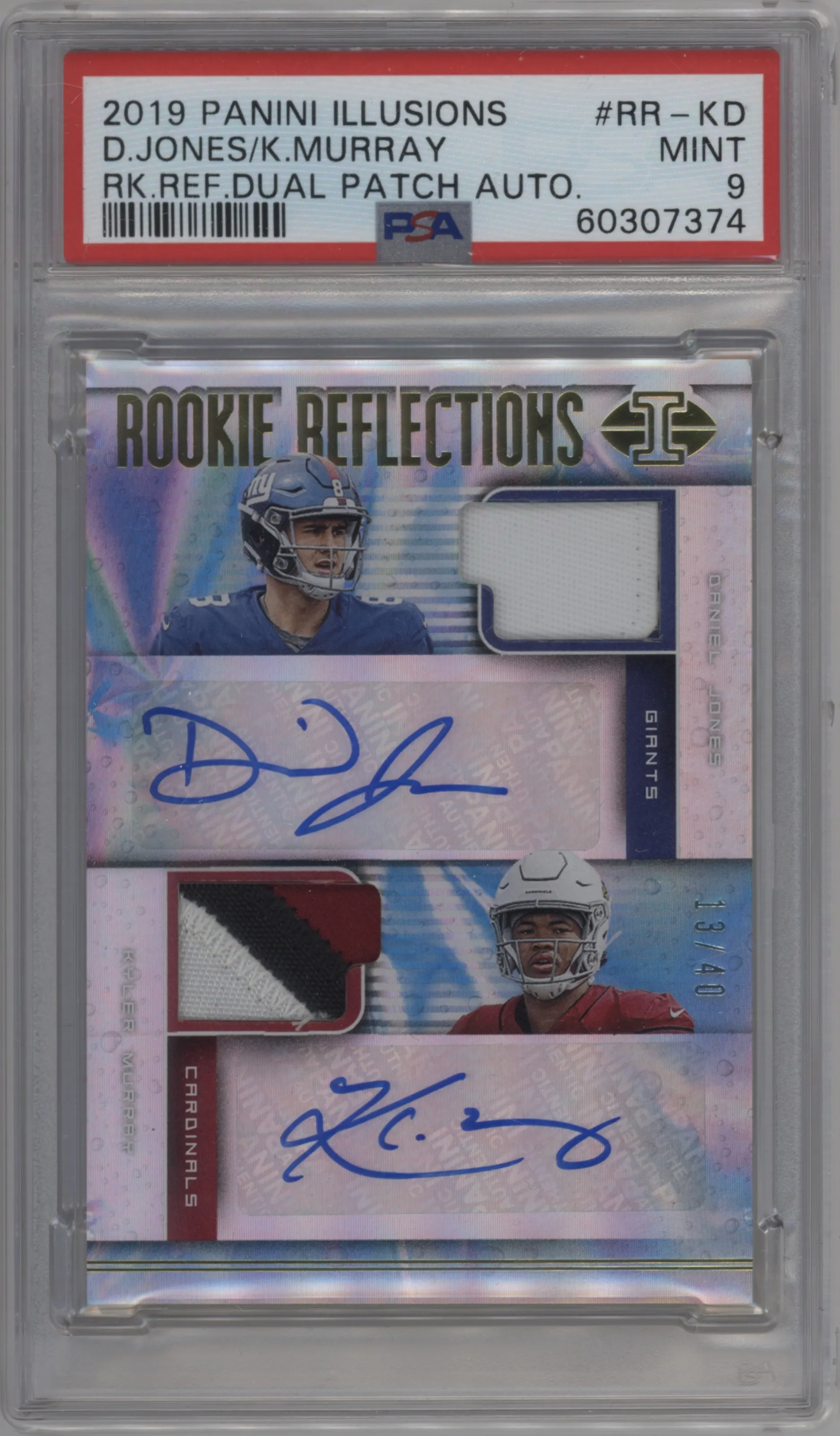 2019 Panini Illusions Rke.Rflctn.Dl.Ptc.Auto Daniel Jones/Kyler Murray #RR-KD PSA 9