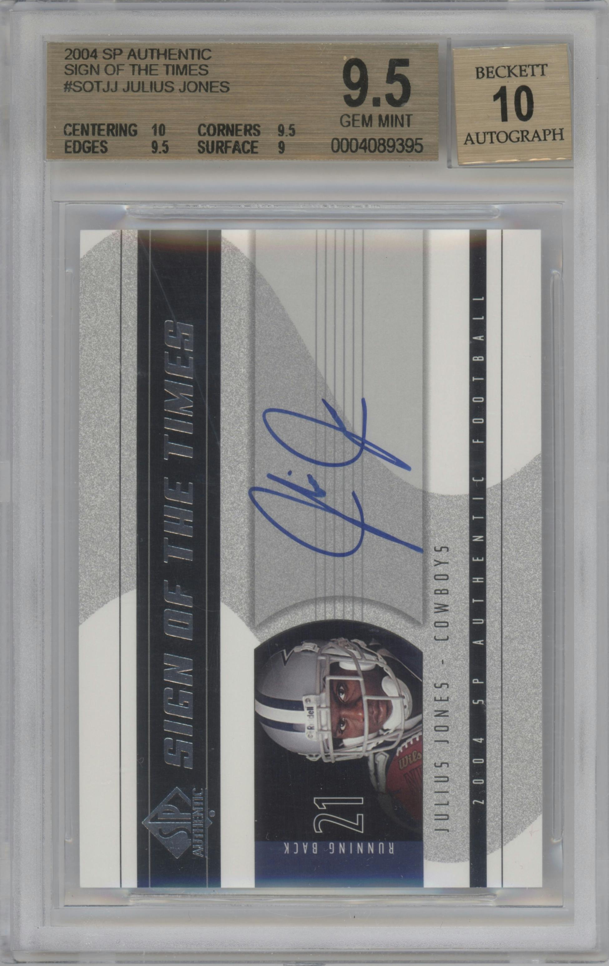 Julius Jones from the 2004 SP Authentic set graded by Beckett and given an overall grade of 9.5.