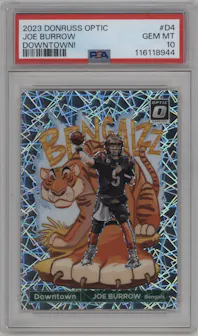 Joe Burrow from the 2023 Donruss Optic set graded by PSA and given an overall grade of 10.