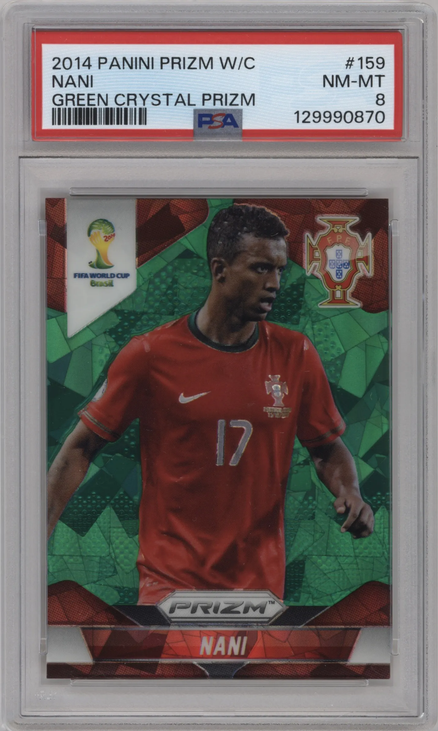 2014 Panini Prizm World Cup Portugal Nani Green Crystal #159 PSA 8