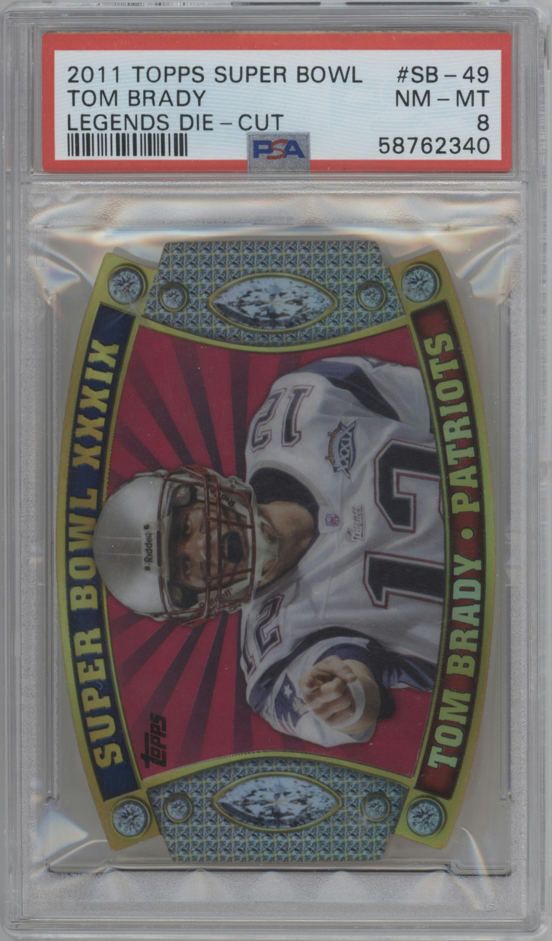 Tom Brady from the 2011 Topps set graded by PSA and given an overall grade of 8.