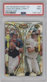 Brett Favre / Gus Frerotte/John Elway/Mark Brunell from the 1997 Bowman's Best set featuring a Refractor parallel graded by PSA and given an overall grade of 9.