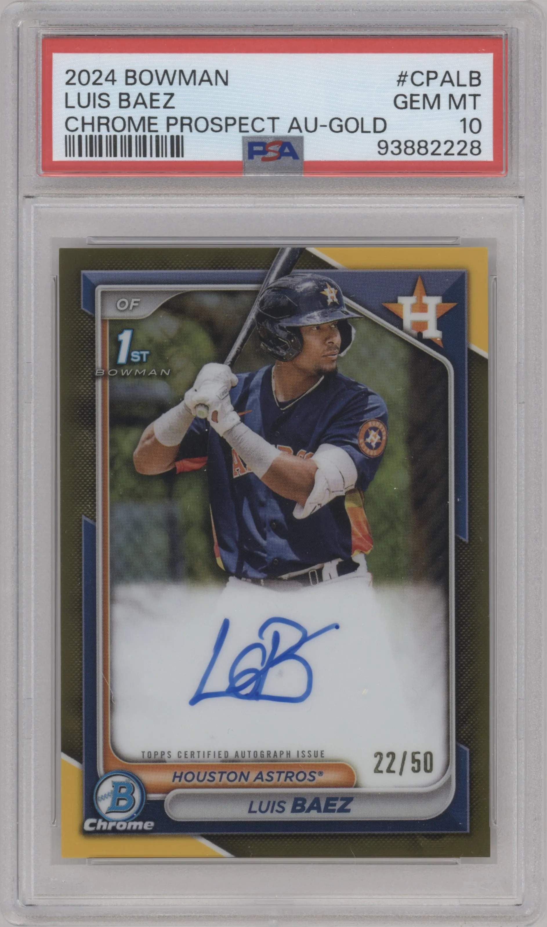 2024 Bowman Chr.Pros.Auto Luis Baez Gold Refractor #CPA-LB PSA 10
