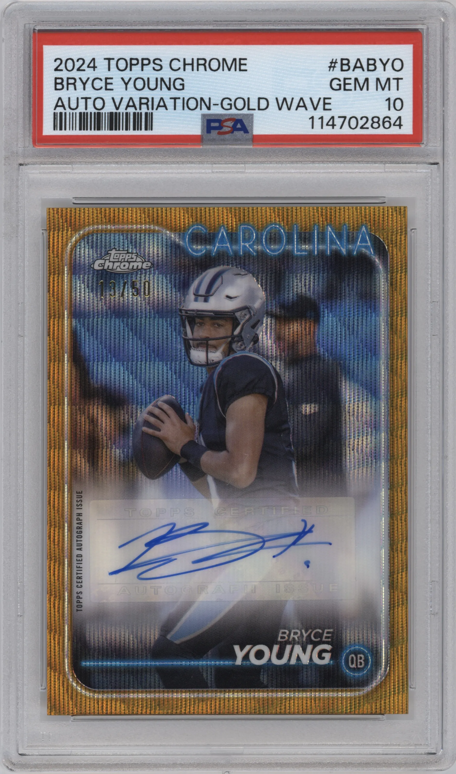 2024 Topps Chrome Auto Var. Bryce Young Gold Wave Ref. #BA-BYO PSA 10