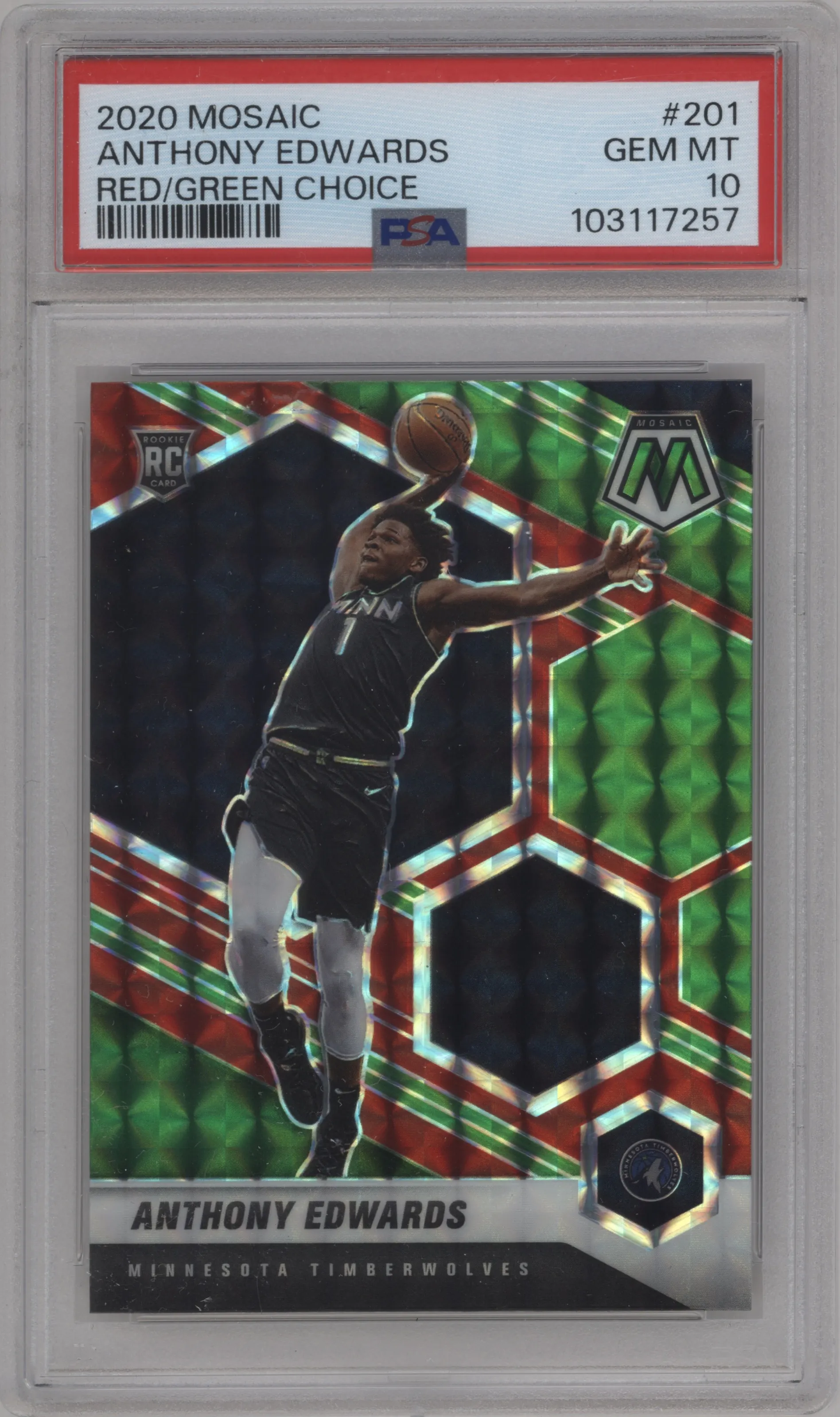 2020 Panini Mosaic Anthony Edwards Choice Red & Green #201 PSA 10