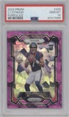 C.J. Stroud from the 2023 Panini Prizm set featuring a Purple Ice parallel graded by PSA and given an overall grade of 10.