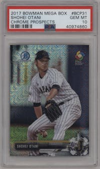 Shohei Ohtani from the 2017 Bowman Mega Box Chrome set graded by PSA and given an overall grade of 10.