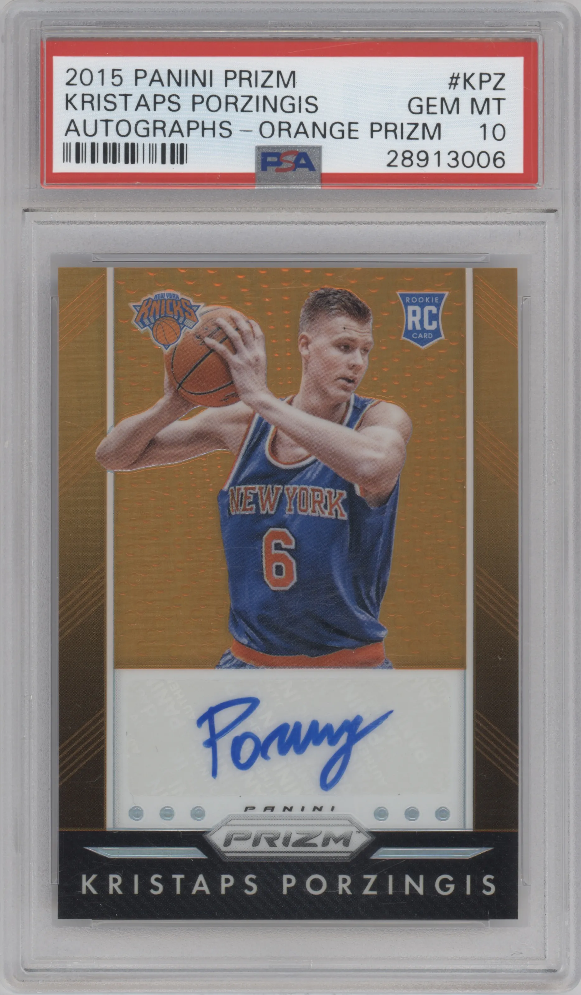 2015 Panini Prizm Auto Kristaps Porzingis Orange Prizm PSA 10