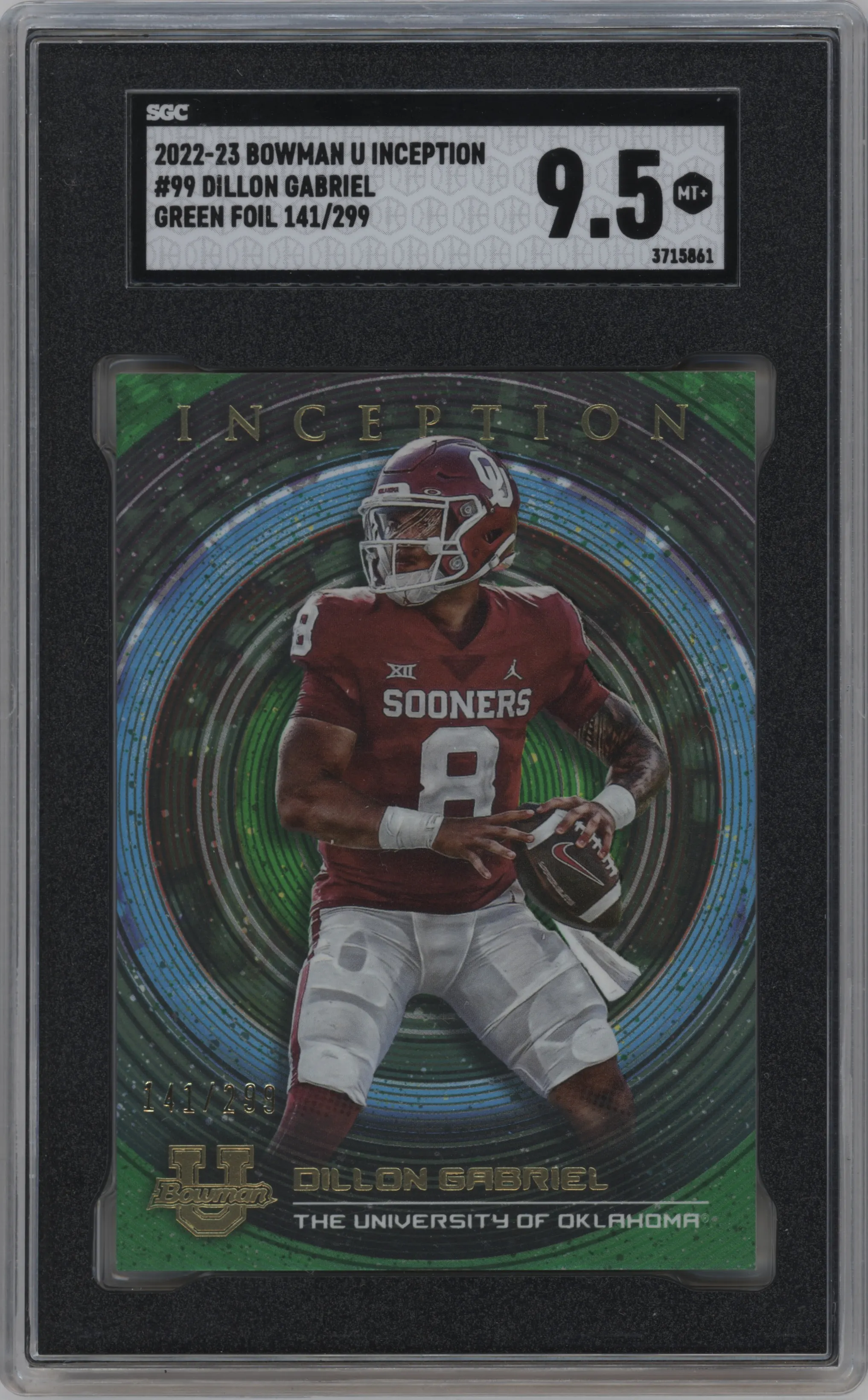 2022 Bowman University Inception Dillon Gabriel Green Foil #99 SGC 9.5