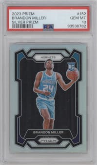 Brandon Miller from the 2023-24 Panini Prizm set featuring a Silver Prizm  parallel graded by PSA and given an overall grade of 10.