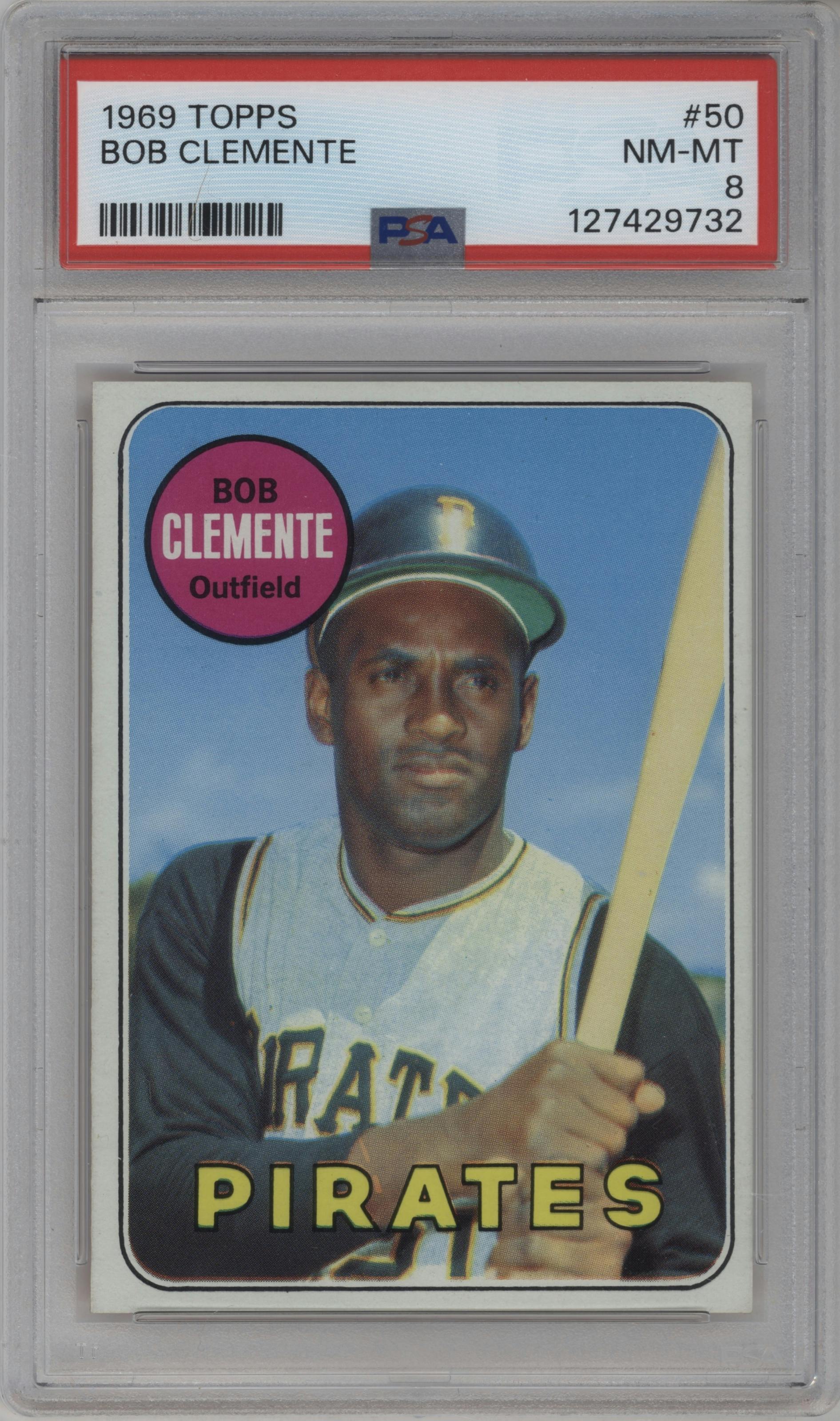Bob Clemente from the 1969 Topps set graded by PSA and given an overall grade of 8.