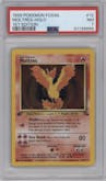 Moltres from the 1999 Pokemon set graded by PSA and given an overall grade of 7.
