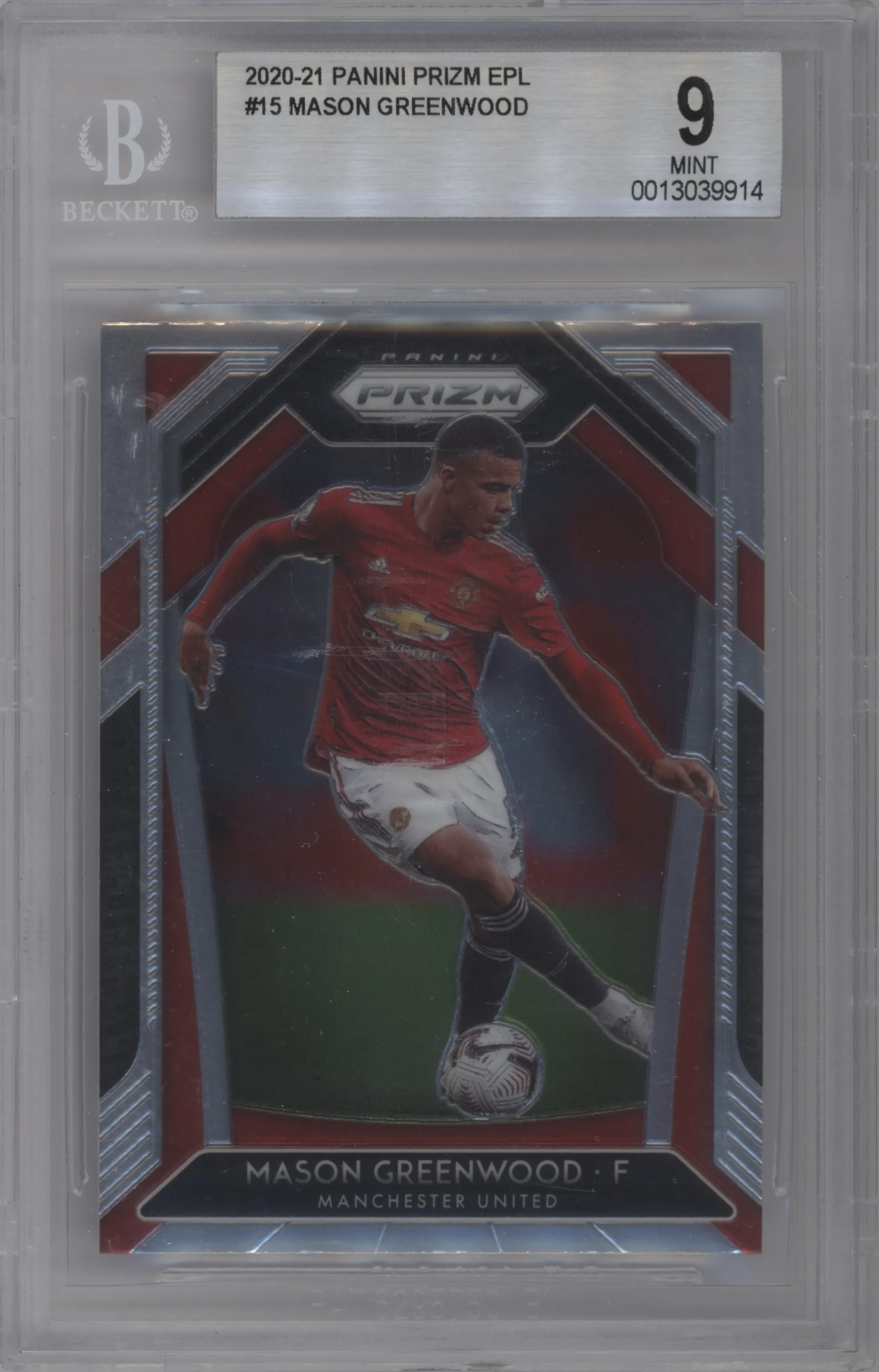 2020 Panini Prizm Premier League Mason Greenwood #15 BGS 9