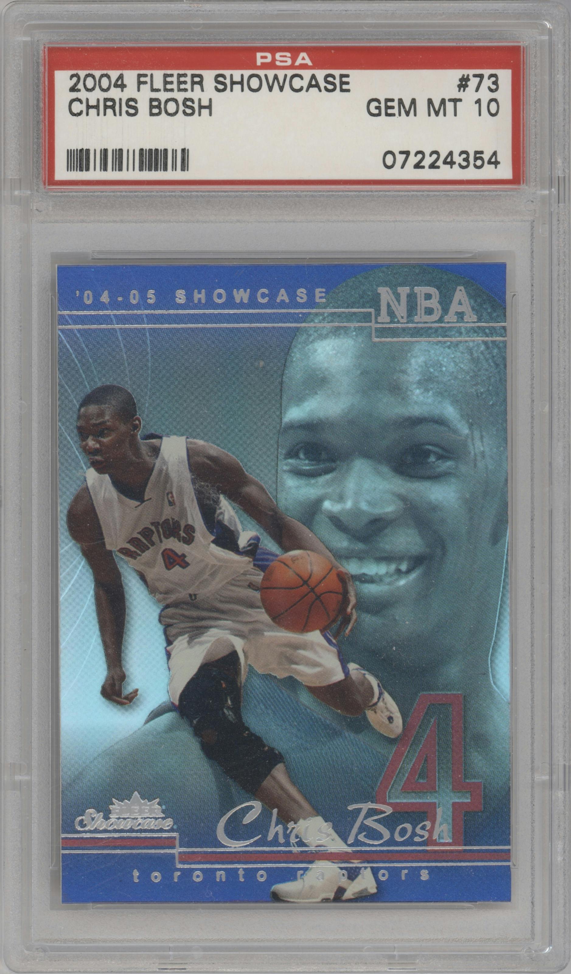 Chris Bosh from the 2004-05 Fleer Showcase set graded by PSA and given an overall grade of 10.