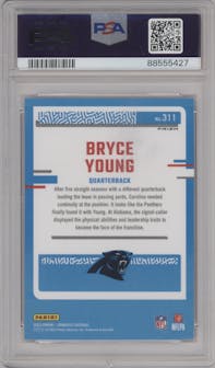 Bryce Young from the 2023 Panini Donruss set featuring a Pink parallel graded by PSA and given an overall grade of 10.