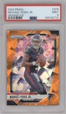 Michael Penix Jr. from the 2024 Panini Prizm set featuring a Orange Ice parallel graded by PSA and given an overall grade of 9.