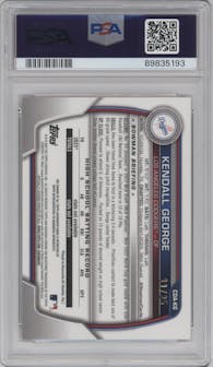 Kendall George from the 2023 Bowman Draft Sapphire set featuring a Orange Refractor parallel graded by PSA and given an overall grade of 9.