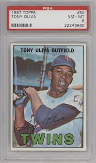 Tony Oliva from the 1967 Topps set graded by PSA and given an overall grade of 8.