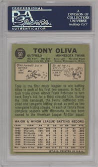 Tony Oliva from the 1967 Topps set graded by PSA and given an overall grade of 8.