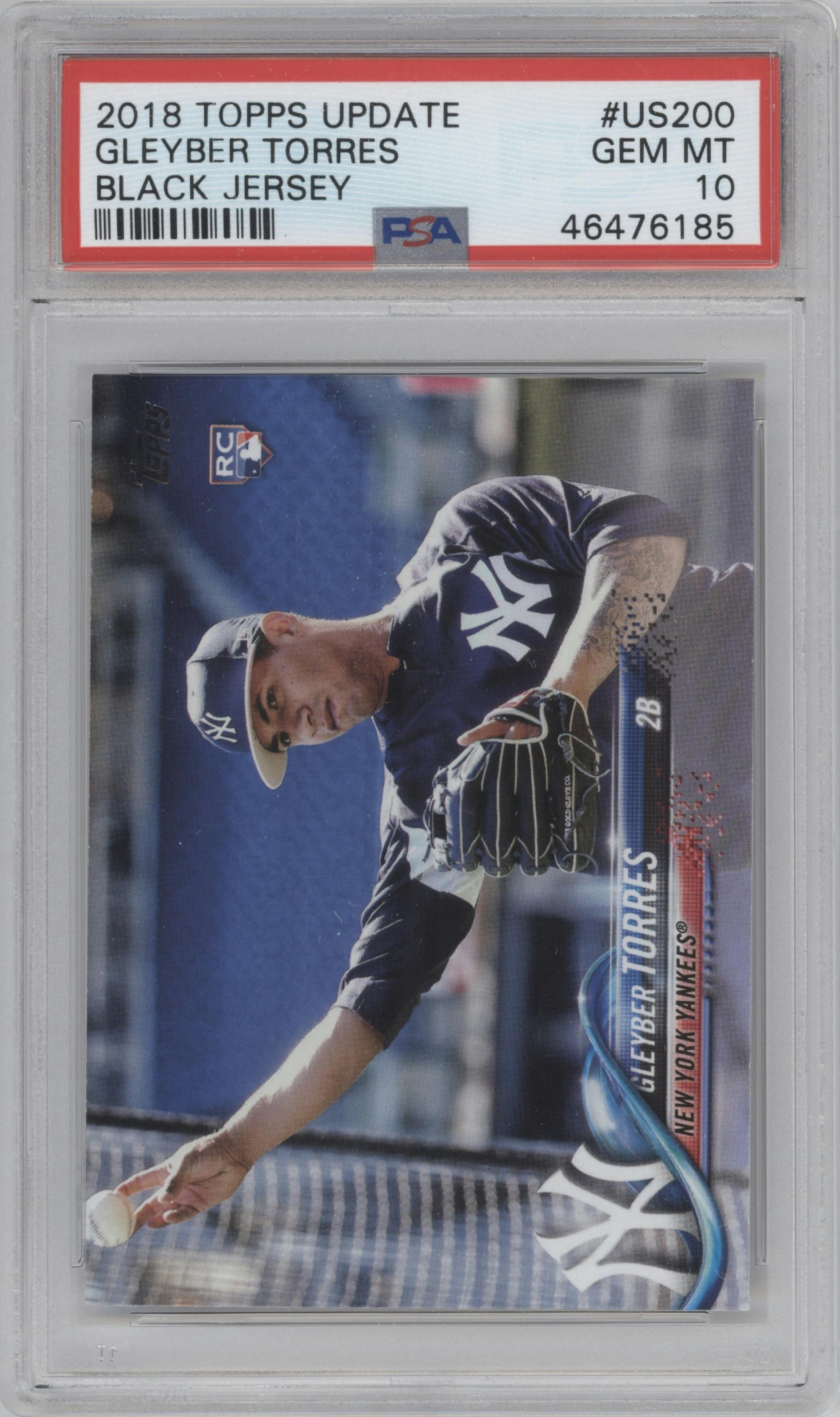 Gleyber Torres from the 2018 Topps Update set graded by PSA and given an overall grade of 10.