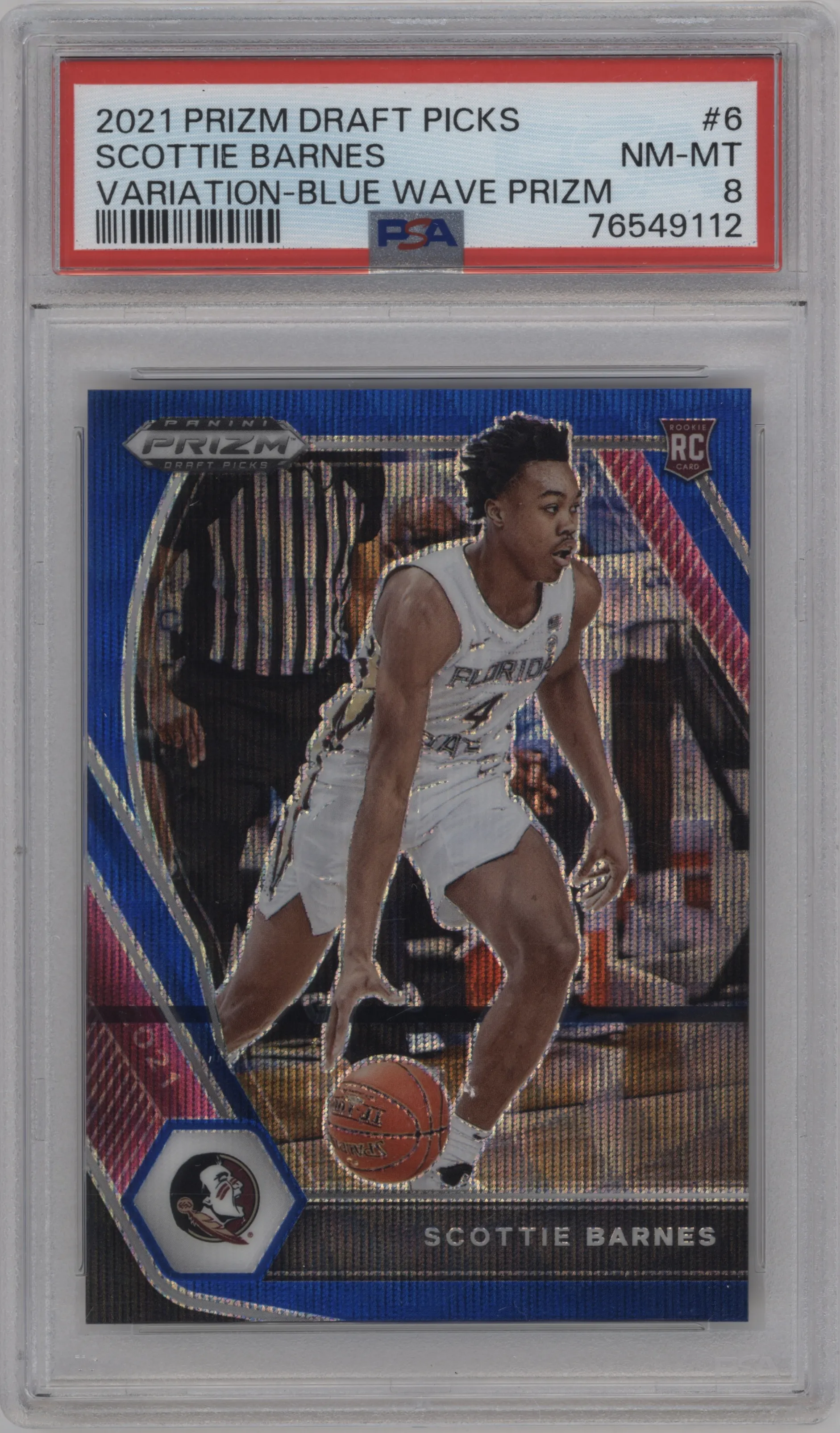 2021 Panini Prizm Draft Picks Variation Scottie Barnes Blue Wave PSA 8