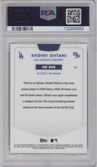 Shohei Ohtani from the 2024 Topps 50/50 set featuring a Chrome Blue parallel graded by PSA and given an overall grade of 9.