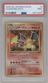 Charizard from the 1996 Pokemon JPN set graded by PSA and given an overall grade of 9.
