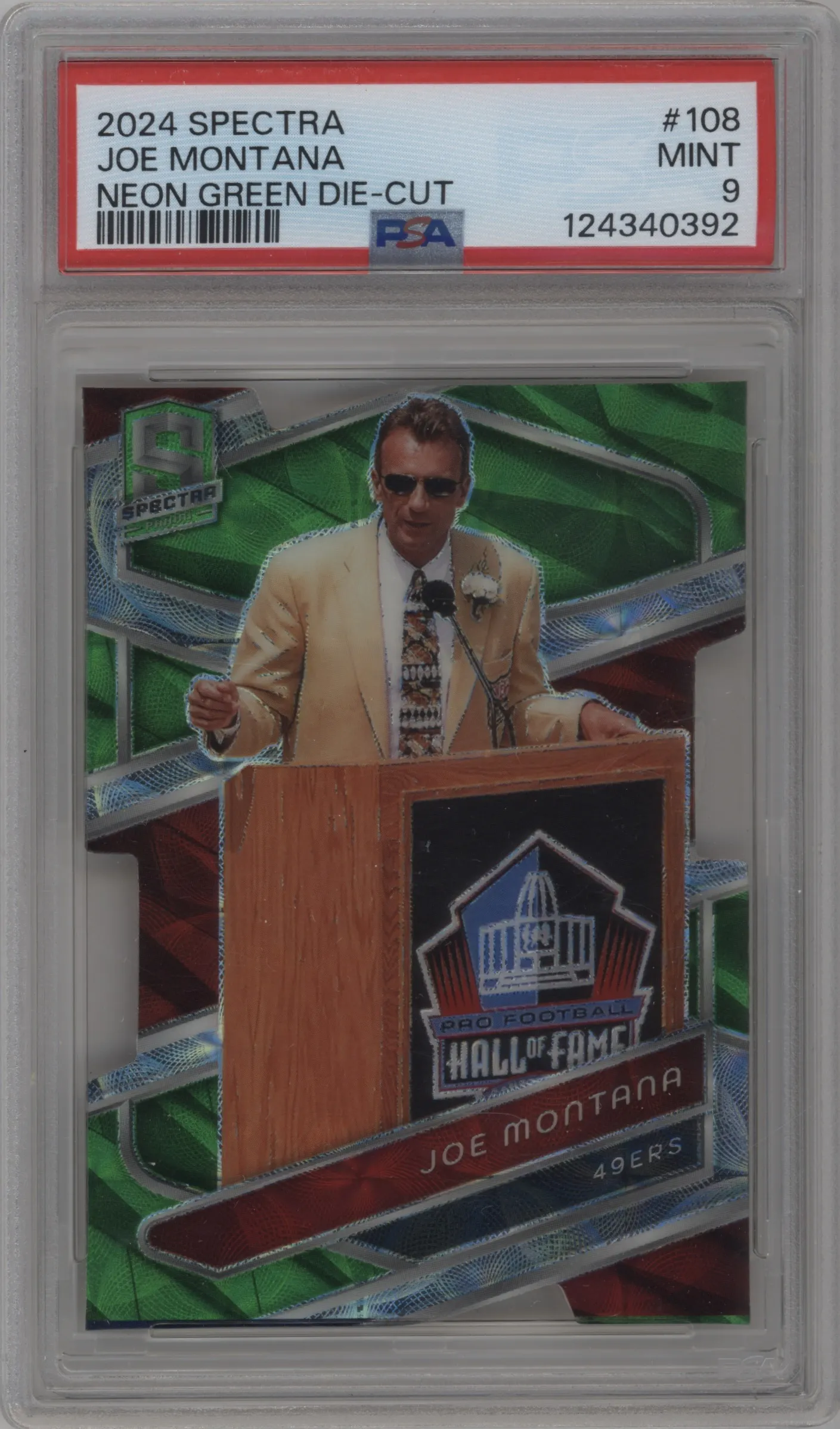 2024 Panini Spectra Joe Montana Die-Cut Neon Green PSA 9