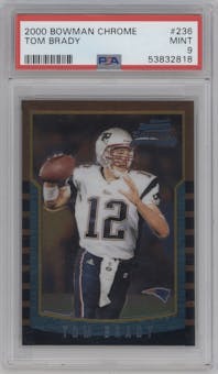 Tom Brady from the 2000 Bowman Chrome set graded by PSA and given an overall grade of 9.