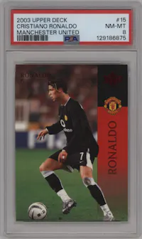 Cristiano Ronaldo from the 2003 Upper Deck Manchester United set graded by PSA and given an overall grade of 8.