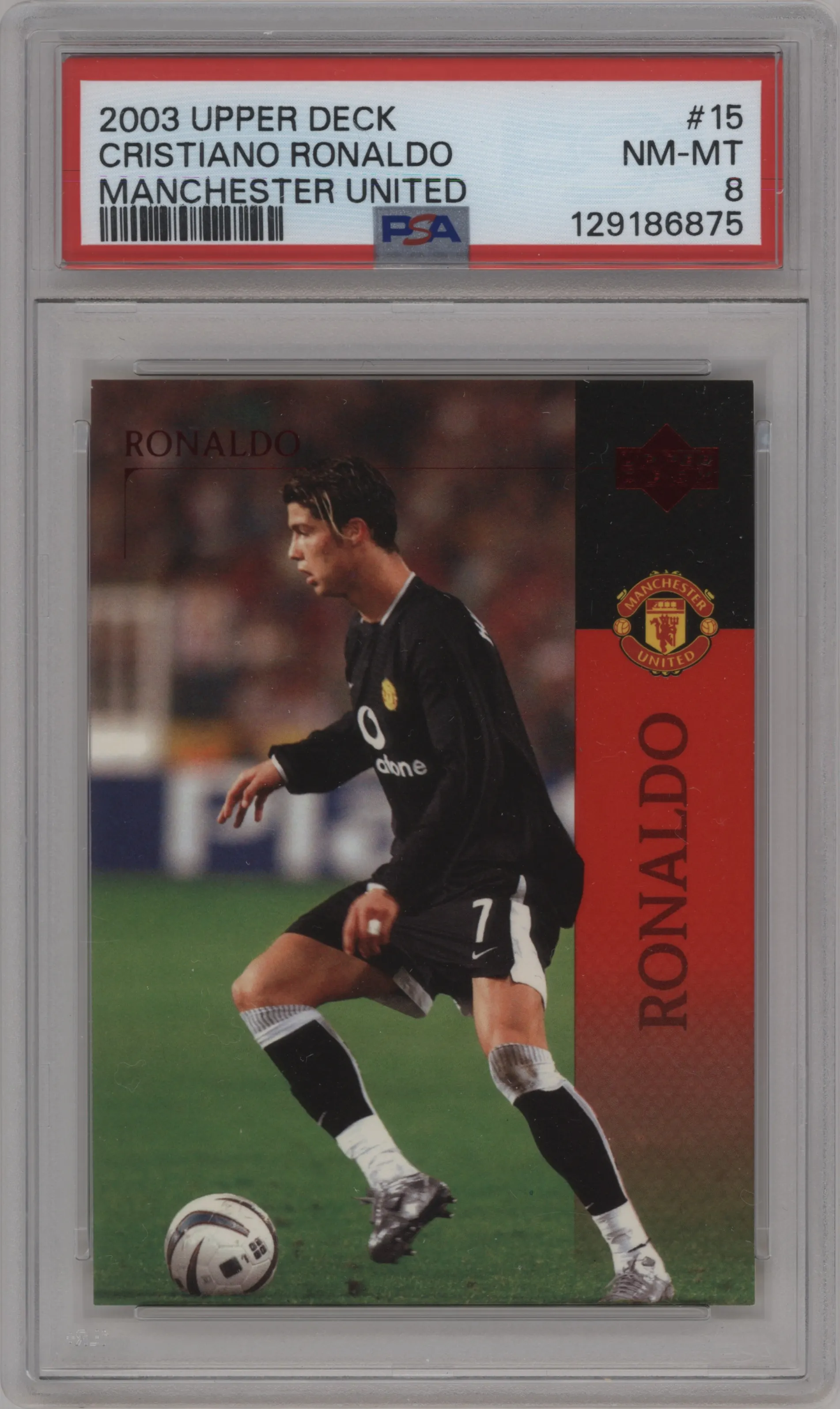 Cristiano Ronaldo from the 2003 Upper Deck Manchester United set graded by PSA and given an overall grade of 8.