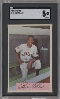 Bob Feller from the 1954 Bowman set graded by SGC and given an overall grade of 5.