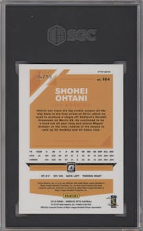 Shohei Ohtani from the 2019 Panini Donruss Optic set featuring a Purple Pandora parallel graded by SGC and given an overall grade of 10.