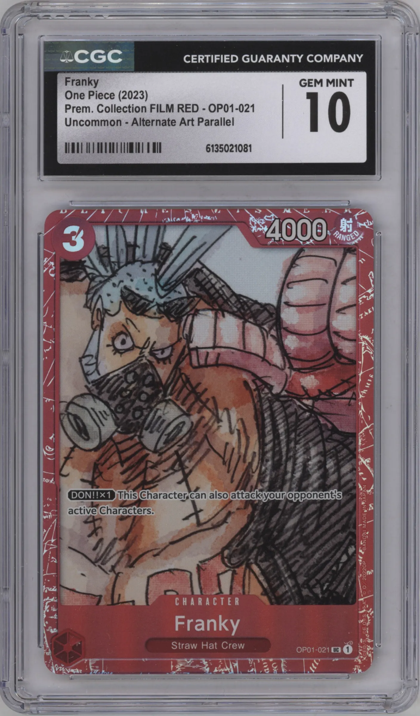 2023 One Piece PC Coll. FILM RED Ed. Franky UC #OP01-021 UC CGC 10