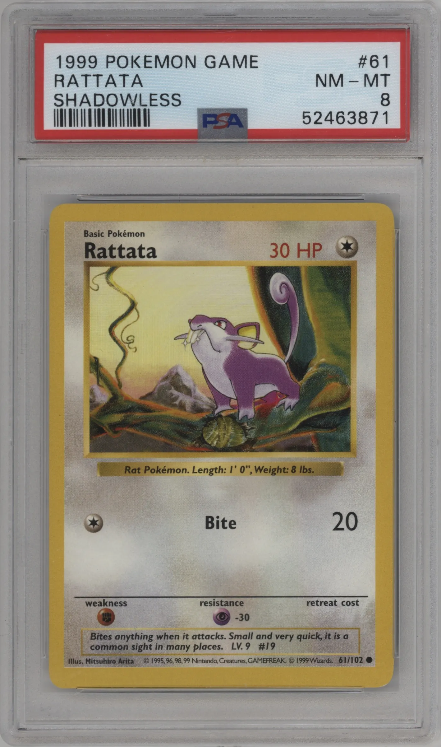 1999 Pokemon Base Set Rattata #61 PSA 8