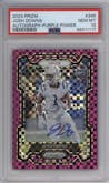 Josh Downs from the 2023 Panini Prizm set featuring a Purple Power parallel graded by PSA and given an overall grade of 10.